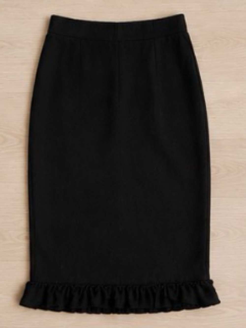 Women's Black Pencil Skirt with Ruffle Hem - Picture 2 of 5